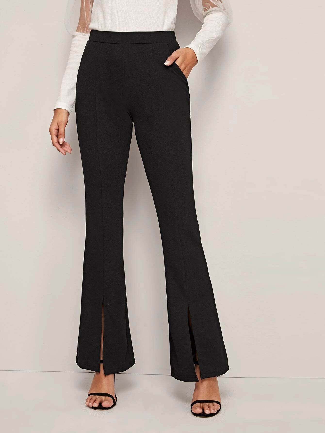 Privé High Waist Slit Hem Flare Leg Pants shein