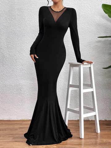 Privé Mesh Patchwork Sexy & Elegant Bodycon Mermaid Dress shein