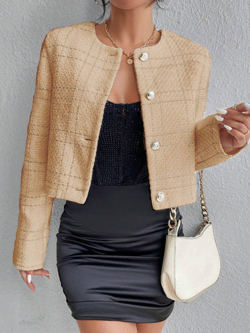 Privé Plaid Pattern Button Front Overcoat shein