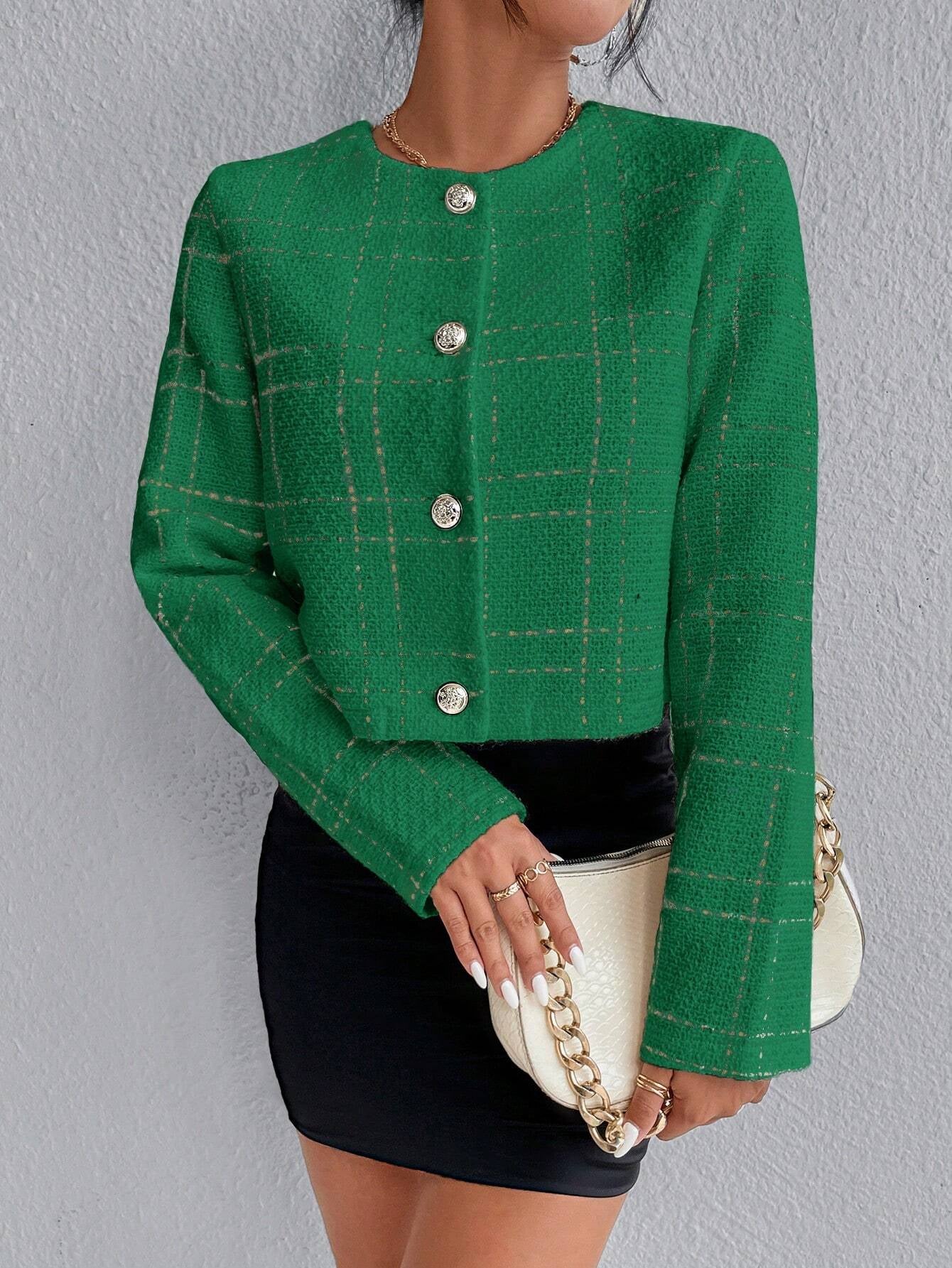 Privé Plaid Pattern Button Front Overcoat shein