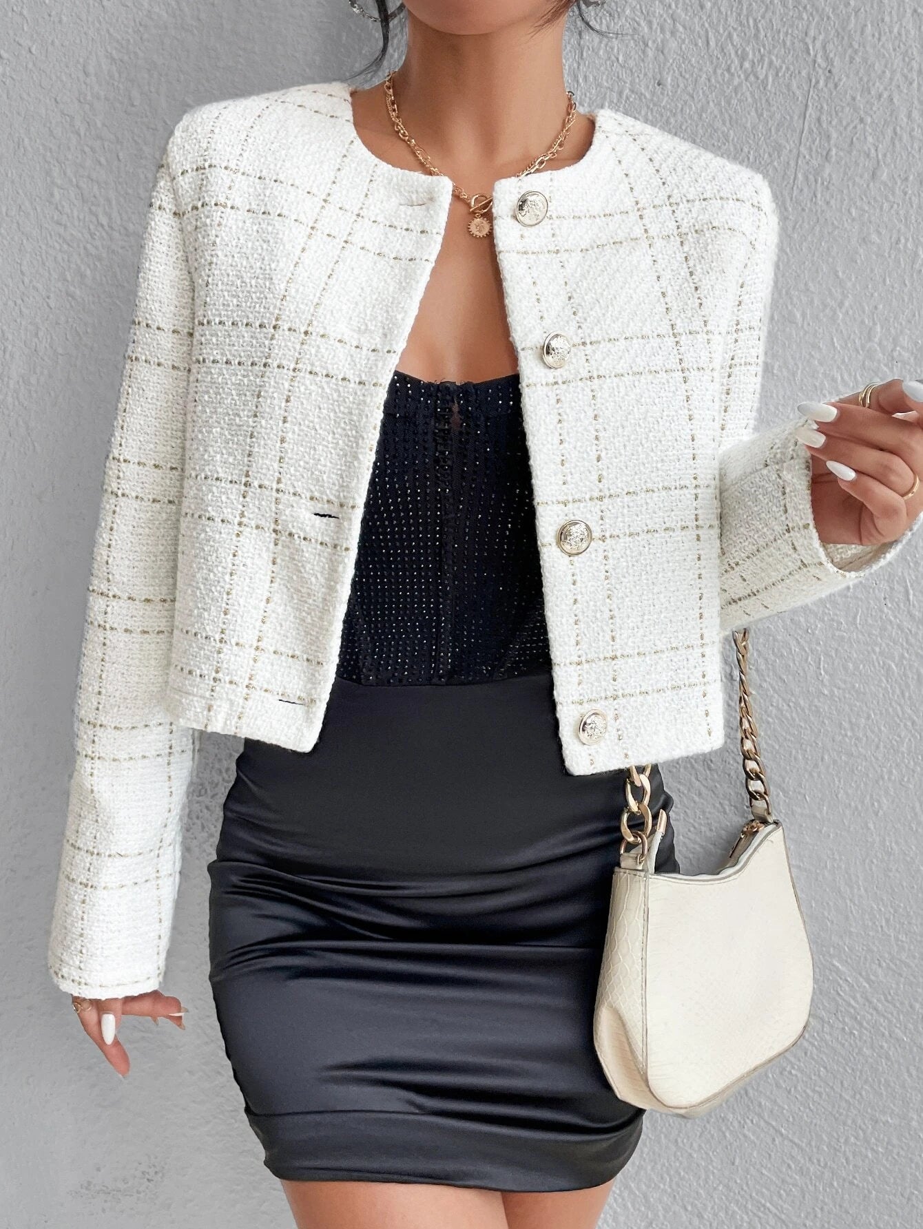 Privé Plaid Pattern Button Front Overcoat shein