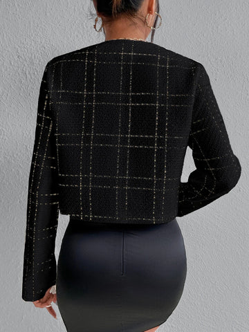 Privé Plaid Pattern Button Front Overcoat shein