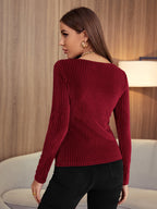 Privé Rib-knit Solid Velvet Tee shein