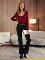 Privé Rib-knit Solid Velvet Tee shein
