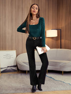 Privé Rib-knit Solid Velvet Tee shein