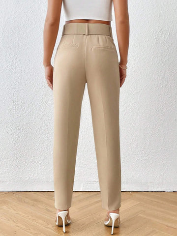 Privé Solid Belted Tapered Pants shein