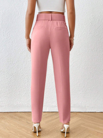 Privé Solid Belted Tapered Pants shein