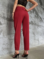 Privé Solid Belted Tapered Pants shein