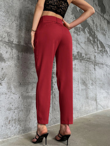 Privé Solid Belted Tapered Pants shein