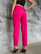 Privé Solid Belted Tapered Pants shein