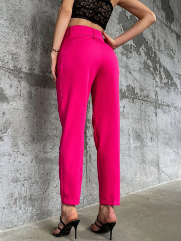 Privé Solid Belted Tapered Pants shein