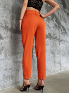 Privé Solid Belted Tapered Pants shein