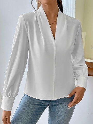 Privé Solid Bishop Sleeve Blouse shein