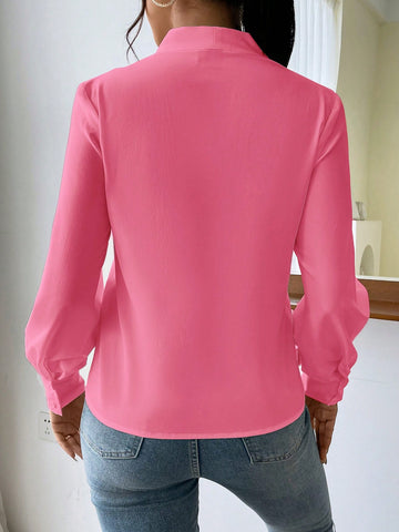 Privé Solid Bishop Sleeve Blouse shein