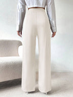 Privé Solid Color Zipper Fly Women's Long Pants shein