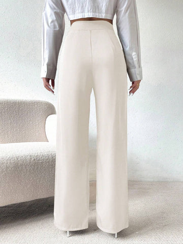 Privé Solid Color Zipper Fly Women's Long Pants shein