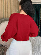 Privé Solid Crop Knit Top & Drop Shoulder Cardigan shein