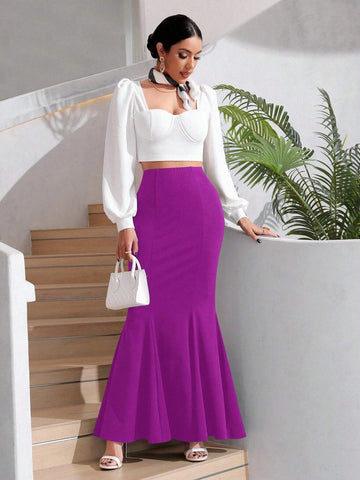 Privé Solid Mermaid Hem Skirt shein