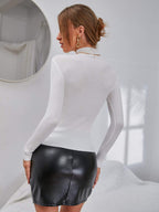 Privé Solid Rib Knit Stand Collar Sweater shein