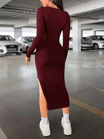 Privé Sweetheart Neck Split Thigh Women Bodycon Dress shein