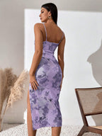 Privé Tie Dye Ruched Split Thigh Cami Dress shein