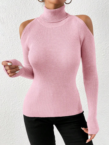 Privé Turtleneck Cold Shoulder Sweater shein