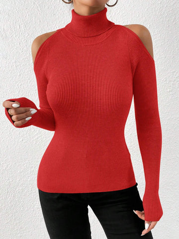 Privé Turtleneck Cold Shoulder Sweater shein