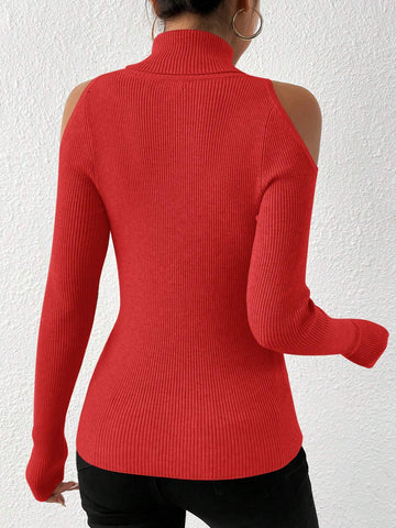 Privé Turtleneck Cold Shoulder Sweater shein