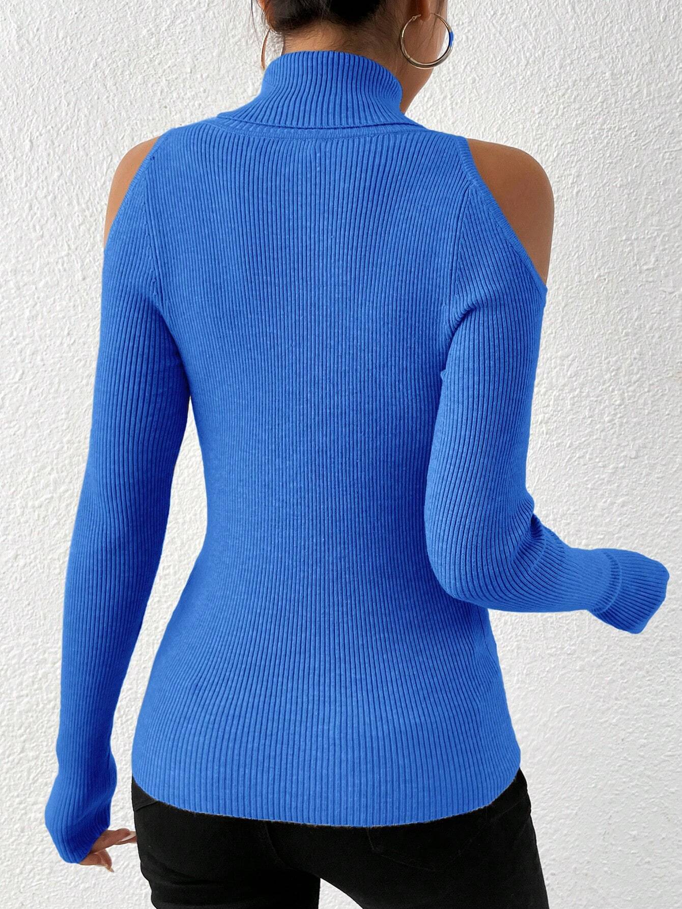 Privé Turtleneck Cold Shoulder Sweater shein