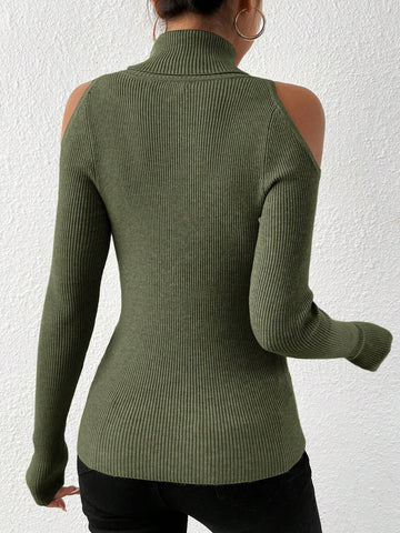 Privé Turtleneck Cold Shoulder Sweater shein