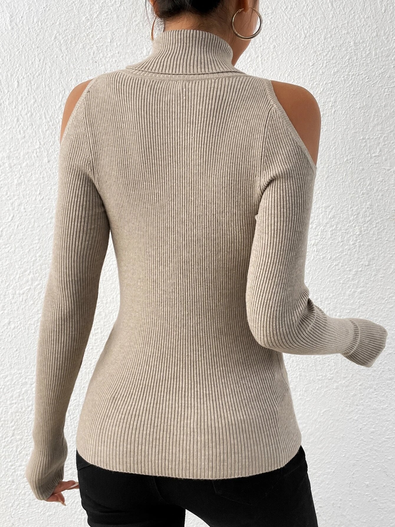 Privé Turtleneck Cold Shoulder Sweater shein