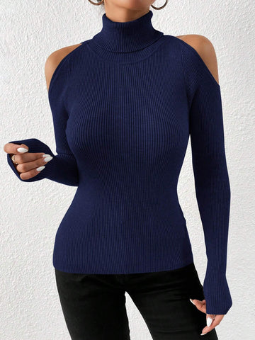 Privé Turtleneck Cold Shoulder Sweater shein