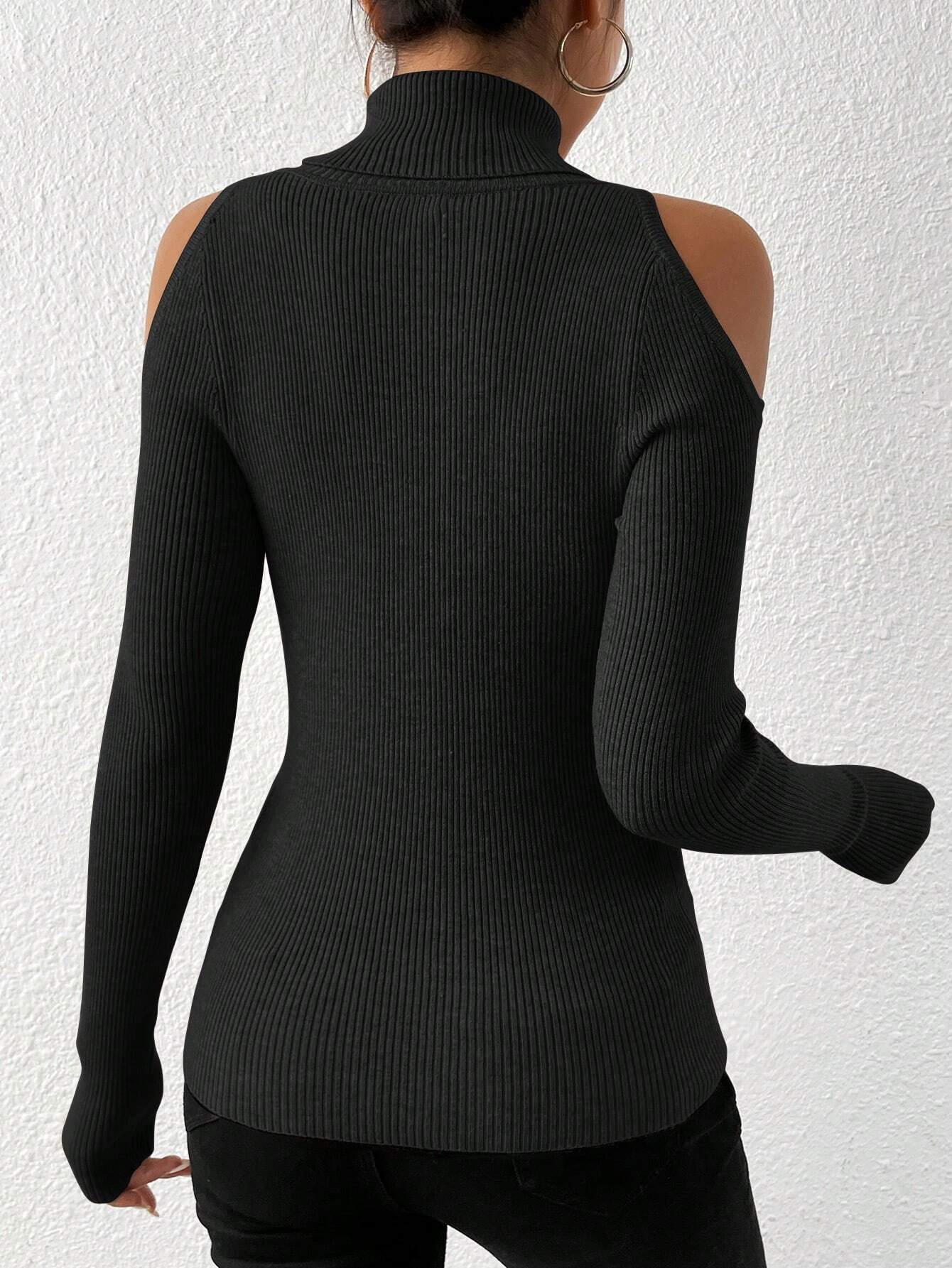 Privé Turtleneck Cold Shoulder Sweater shein