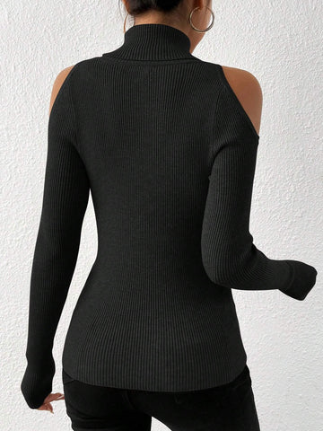 Privé Turtleneck Cold Shoulder Sweater shein