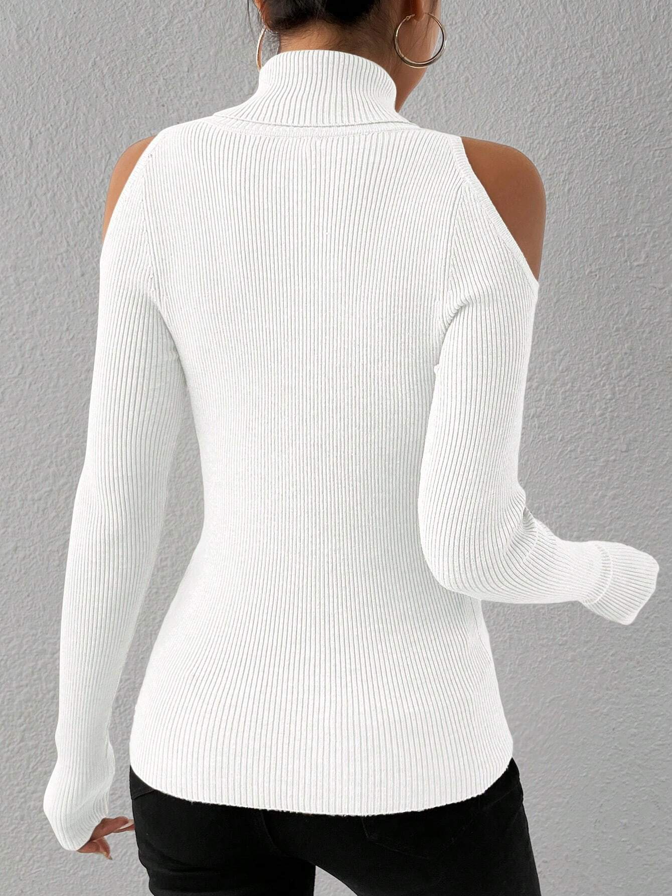 Privé Turtleneck Cold Shoulder Sweater shein