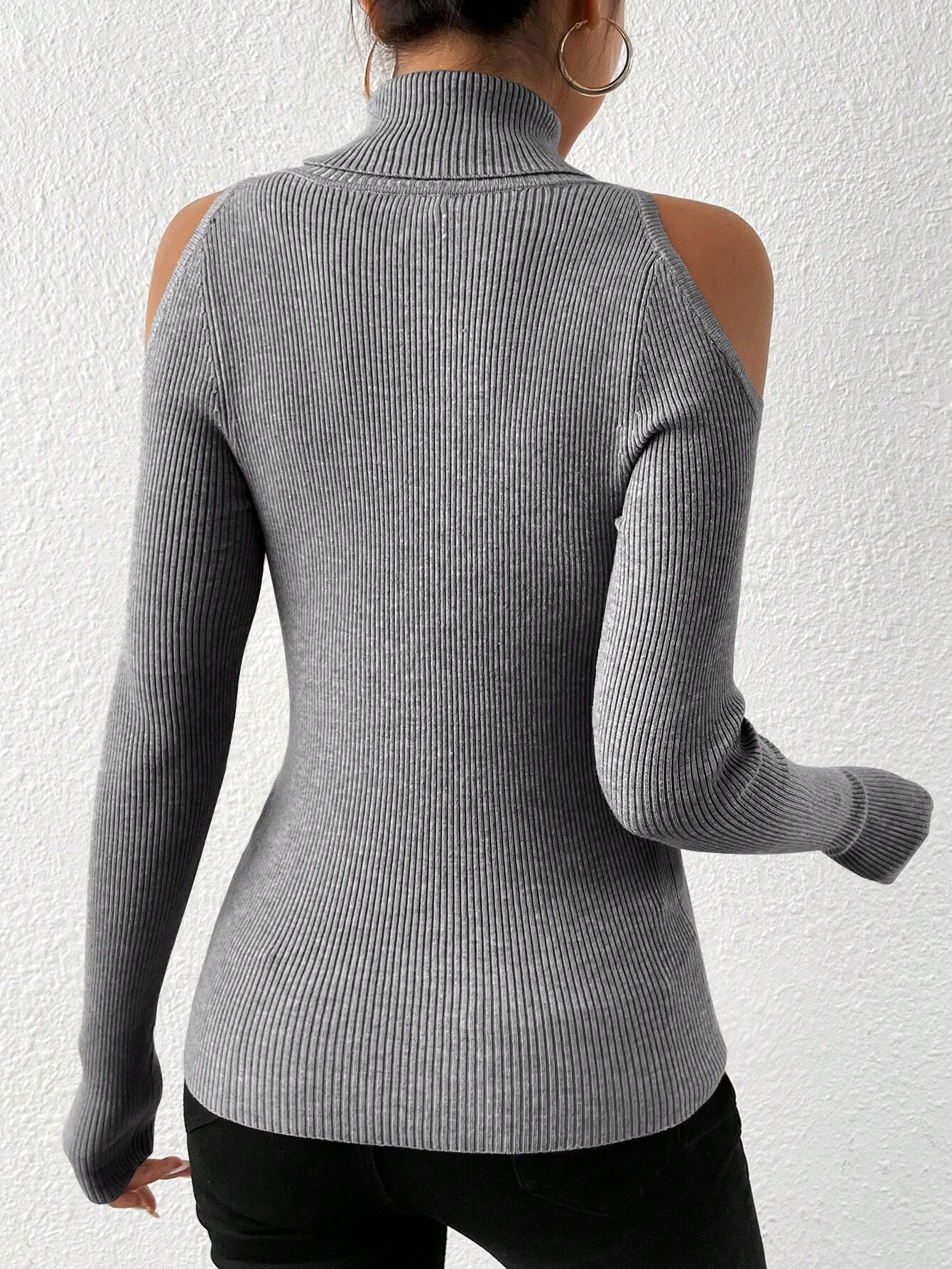 Privé Turtleneck Cold Shoulder Sweater shein