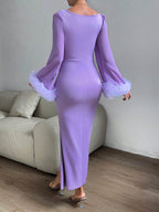 Privé Women's Flare Furry Sleeve Hem Fish Tail Dress shein