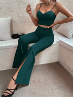Privé Zip Back Bustier Cami Top & Flare Leg Pants shein