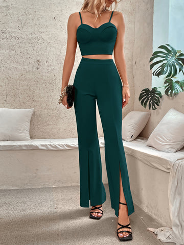 Privé Zip Back Bustier Cami Top & Flare Leg Pants shein