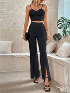 Privé Zip Back Bustier Cami Top & Flare Leg Pants shein