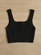 Qutie Floral Embroidery Ribbed Knit Crop Knit Top shein