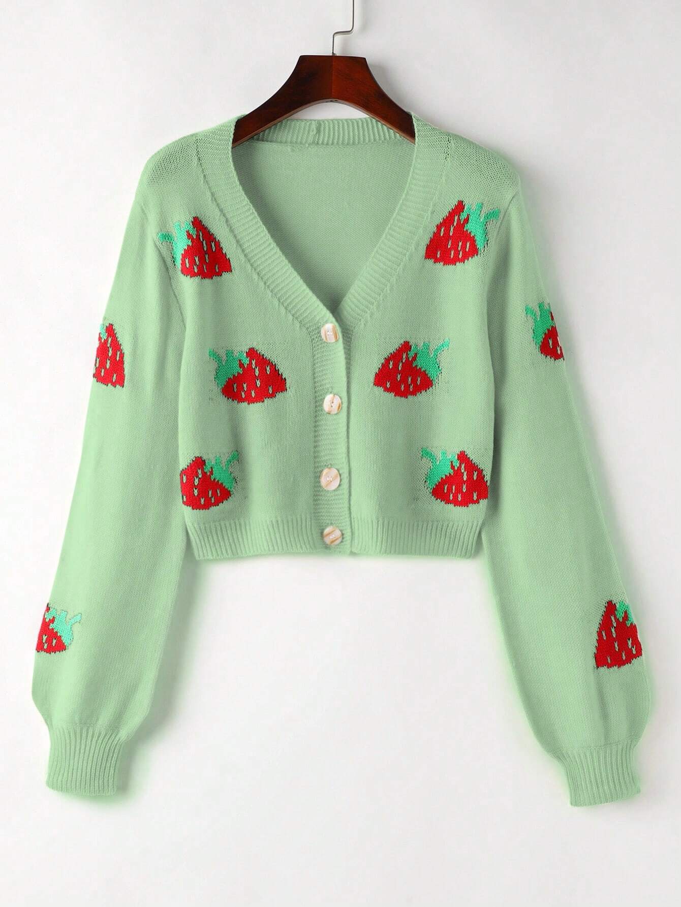 Qutie Women's Strawberry Printed Button-up Cardigan shein