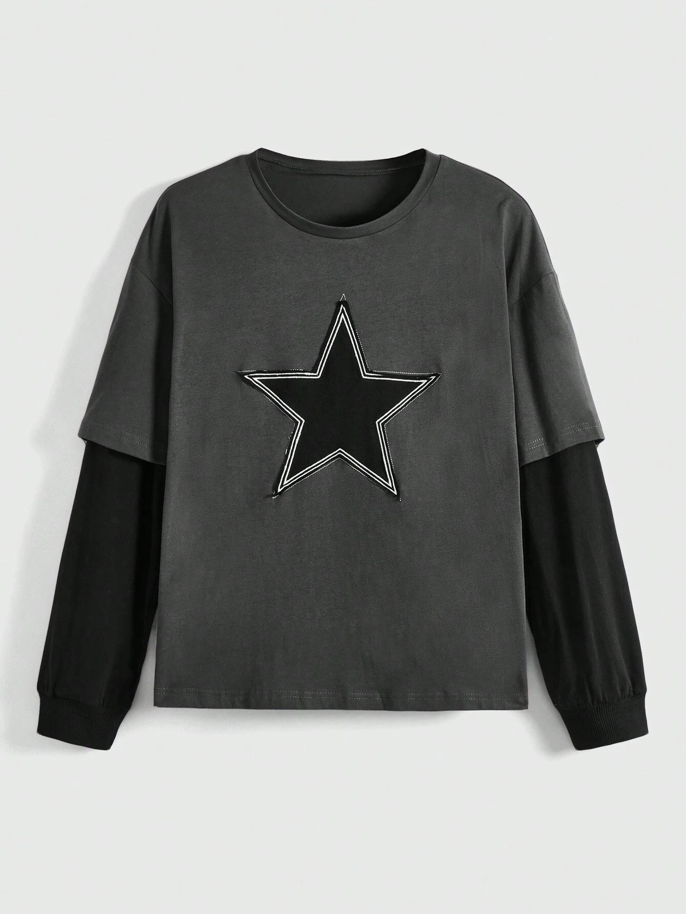 ROMWE Grunge Punk Women's Star Patch 2 in 1 T-shirt shein