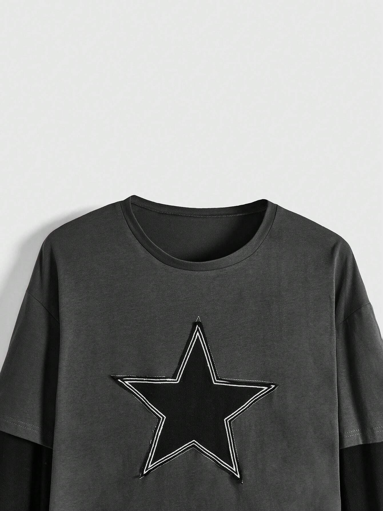 ROMWE Grunge Punk Women's Star Patch 2 in 1 T-shirt shein