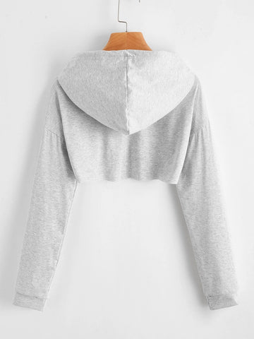 ROMWE Heathered Knit Cutout Drawstring Hoodie shein