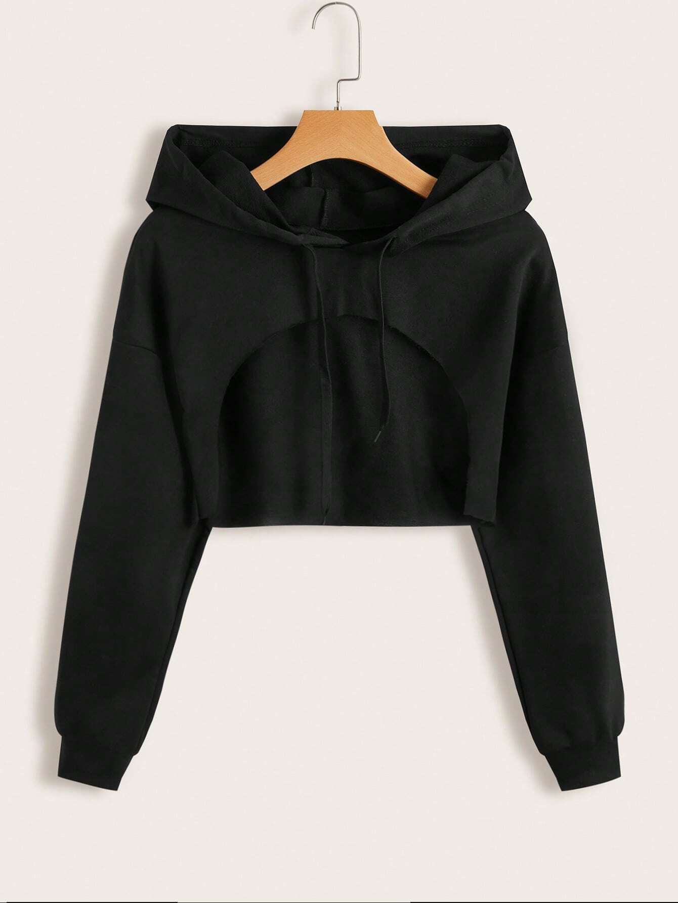 ROMWE Heathered Knit Cutout Drawstring Hoodie shein