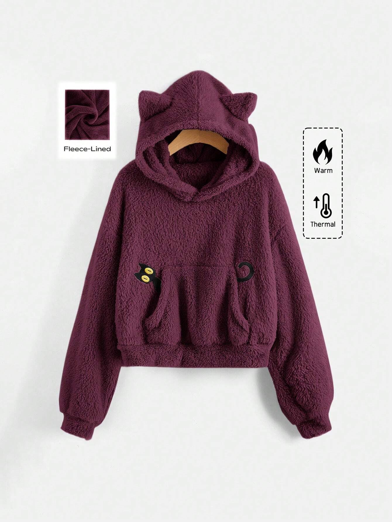 Kawaii Women Pocket Detail Casual Hoodie
