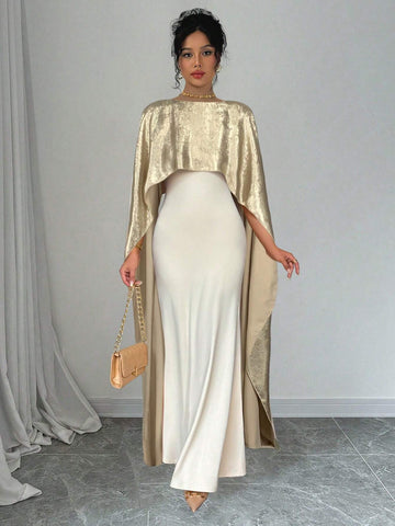 1pc Women's Elegant Long Evening Dress With Shawl Collar