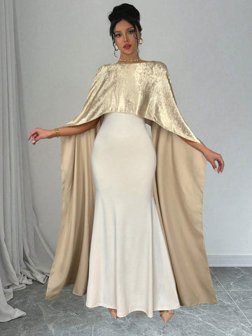 1pc Women's Elegant Long Evening Dress With Shawl Collar