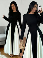 Color Block Long Sleeve Round Neck Patchwork Casual & Office Dress